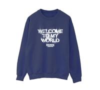 Stranger Things Womens Welcome To My World Sweatshirt - Navy Blue - Navy Blue - S