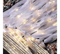 Stranthother 100PCS Light Up Lace Ribbon Fairy Streamers Wedding Flashing Sticks Wands Ribbon Streamers with Bells LED Light Silk Fairy Stick Wand Glow in The Dark for Wedding Party Favors (White)