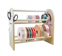 Stranthother 2-layer Wooden Ribbon Storage Rack Spools Thread Sewing Tape Wreath Tie Crochet Yarn Roll Holder Rack Storage Organizer for Craft Room Florist Supplies Wrapping Craft