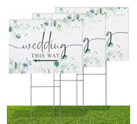 Stranthother 3 Pack Wedding Signs This Way Direction Double Sided Printed with Stakes for Ceremony Reception Lawn Yard Direction Arrow Sign Exquisite Plastic Rainproof Wedding Supplies 14.5” x 10.5”