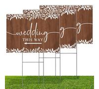 Stranthother 3 Pack Wedding Signs This Way Direction Double Sided Printed with Stakes for Ceremony Reception Lawn Yard Direction Arrow Sign Exquisite Plastic Rainproof Wedding Supplies 14.5” x 10.5”