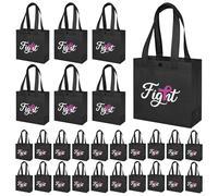 Stranthother 50Pcs Black Breast Cancer Awareness Gift Bags Bulk Pink Ribbon Reusable Fabric With Handles Party Supplies Accessories Fight Gifts Activities Favors Items Volunteer Souvenir Inspirational