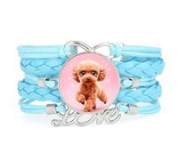 Strap Big Eyes Teddy Dog Love Adjustable Leather Braided Bracelet Blue