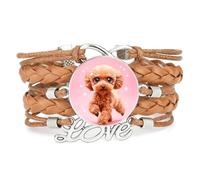 Strap Big Eyes Teddy Dog Love Adjustable Leather Braided Bracelet Brown