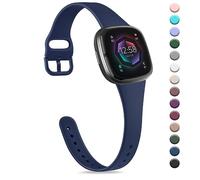 Strap compatible for Fitbit Versa 3 Straps/Sense/Sense 2 Strap for Women Men, Soft Slim Thin Silicone Replacement Band Wristband Watchband for Fitbit Versa 4 (Navy blue)