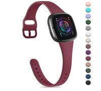 Strap compatible for Fitbit Versa 3 Straps/Sense/Sense 2 Strap for Women Men, Soft Slim Thin Silicone Replacement Band Wristband Watchband for Fitbit Versa 4 (Wine red)