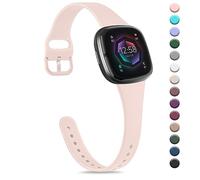 Strap compatible for Fitbit Versa 3 Straps/Sense/Sense 2 Strap for Women Men, Soft Slim Thin Silicone Replacement Band Wristband Watchband for Fitbit Versa 4 (Pink sand)
