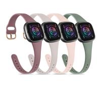 Strap compatible for Fitbit Versa 3 Straps/Sense/Sense 2 Strap for Women Men, Soft Slim Thin Silicone Replacement Band Wristband Watchband for Fitbit Versa 4 (4-PACK 01)