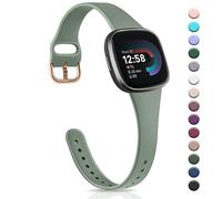 Strap compatible for Fitbit Versa 3 Straps/Sense/Sense 2 Strap for Women Men, Soft Slim Thin Silicone Replacement Band Wristband Watchband for Fitbit Versa 4 (Oliver green)
