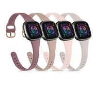 Strap compatible for Fitbit Versa 3 Straps/Sense/Sense 2 Strap for Women Men, Soft Slim Thin Silicone Replacement Band Wristband Watchband for Fitbit Versa 4 (4-PACK 03)