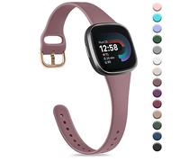 Strap compatible for Fitbit Versa 3 Straps/Sense/Sense 2 Strap for Women Men, Soft Slim Thin Silicone Replacement Band Wristband Watchband for Fitbit Versa 4 (Smoke purple)