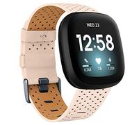 Strap Compatible with Fitbit Versa 3 / Fitbit Sense Strap Leather, Genuine Leather Replacement bands Compatible with Versa 3, Women Man (Small, Pink)