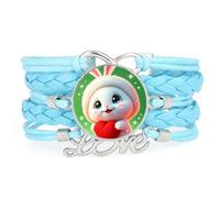 Strap Creative Big Eyes Rabbit Love Adjustable Leather Braided Bracelet Blu