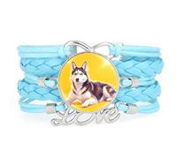 Strap Diffraction Malamute Dog Love Adjustable Leather Braided Bracelet Blu