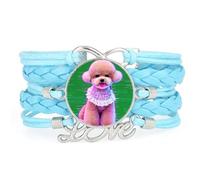 Strap Fault Art Teddy Dog Love Adjustable Leather Braided Bracelet Blue