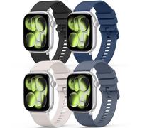 Strap for Apple Watch Strap 38mm 40mm 41mm 42mm 44mm 45mm 46mm 49mm, Silicone Sport Band for iWatch Series 10 9 8 7 6 5 4 3 2 1 SE, Women Men (4-PACK 01,44/45/46/49/42mm(Series 3 2 1))