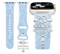 (Strap Included) Charms Ring Loops Compatible with Apple Watch Straps 41mm 40mm 38mm 42mm Jewelry Accessories Silicone Engraved Dandelion Strap for iWatch 10/9/8/7/6/5/4/3/2/1/SE, Light Blue/Dog Paw
