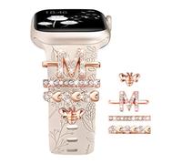 (Strap Included) Charms Ring Loops Compatible with Apple Watch Straps 41mm 40mm 38mm 42mm Jewelry Accessories Silicone Engraved Dandelion Strap for iWatch Series 10/9/8/7/6/5/4/3/2/1/SE, Starlight/M