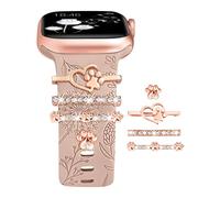 (Strap Included) Charms Ring Loops Compatible with Apple Watch Straps 42/44/45/46/49mm Sport Silicone Engraved Dandelion Strap for iWatch Series 11 10 9 8 7 6 5 4 SE/Ultra 3 2 1, Milk Tea/Love