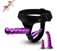 Strap on Dildo, Adult Sex Toys for Women Men, Wearable Harness Realistic Dildo 2 Removeable Silicone G Spot Stimulator,Vagina Massager Female Masturbator Sex Toys for Women Lesbian Couple (Purple)