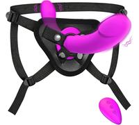 Strap on Dildo Vibrator Sex Toys for Lesbian, Double Ended Vibrating Dildos for Women, Strap-on Harness Remote Control Double Sided Dildo with 10 Vibration Modes