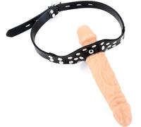 Strap On Face Cock Penis Mouth Gag Dildo Dildo with Penis Mouth Gag Adjustable Leather Face Strap On Gags Muzzles BDSM Adult Sex Toys