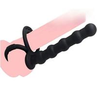 Strap On Penis Butt Plug Silicone Anal Beads with Cock Ring, Delay Anus Plug Adult Massager Double Penetration Dildo Massager Anal Sex Toys for Adult Man Woman Male Couples