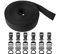 Strap set with buckles, 6 metres long, 25 mm wide, 1.2 mm thick, deep black strap, PET material, tear-resistant + resilient strap, 6 x 25 mm D-ring, plug-in, ladder and bar buckles each