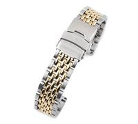 StrapHabit Watch Bracelet for Q Timex Band Replacement fits 36mm, 38mm, 40mm, M79, GMT, Chronograph - TQ18 Quick Release Beads of Rice Strap - Stainless Steel Vintage BOR 18mm (Two-Tone (Silver/Gold))