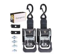 Strapinno 2PCS Retractable Ratchet Straps (1 7/8 in x 4 ft) Heavy Duty Transom Tie-Downs for Boat, PWC Trailer - Extra Mounting Brackets & Bolt Set,Safety Latch S-Hook,Break Strength 2,600LBS/1,180KG
