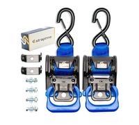 Strapinno 2PCS Retractable Ratchet Straps (1 7/8 in x 4 ft) Heavy Duty Transom Tie Downs for Boat, PWC Trailer - Extra Mounting Brackets & Bolt Set,Safety Latch S-Hook,Break Strength 2,600LBS/1,180KG