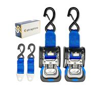 Strapinno 2PCS Stainless Steel Retractable Ratchet Straps (1 7/8 in x 4 ft) Heavy Duty Transom Tie Downs with Extension Straps, Bolt Set & Safety Latch S-Hooks,for Boat,Break Strength 1,650 LBS/750KG