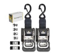 Strapinno 2PCS Stainless Steel Retractable Ratchet Straps (1 7/8 in x 4 ft) Transom Tie-Downs for Boat Trailer - Extra Mounting Brackets & Bolt Set, Safety Latch S-Hook, Break Strength 1,650LBS/750KG