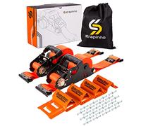 Strapinno E-Track Retractable Ratchet Straps with Wheel Chock Kit,1986lbs Breaking Strength - 2in x 12ft Heavy Duty Ratchet Strap for Trailer Tie Down System to Secure ATV, UTV & Lawn Mower (2 PCs)