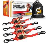 Strapinno Retractable Ratchet Straps 1 in x 10 ft, Secure Tie-Downs with Rubber-Coated Handles & S-Hooks, For Moving Motorcycle, Bike, Kayak, Cargo & Daily Use- Breaking Strength 1,500LBS/680KG (4PCS)