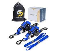 Strapinno Retractable Ratchet Straps - 1 in x 12 ft Heavy Duty Tie Downs, 1800lbs Breaking Strength Each, S Hooks with Safety Clip, AutoRetract, for Moving, Motorcycle, Boat, Kayak, and Cargo (2PCS)