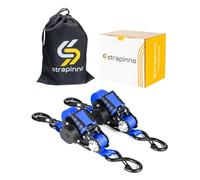 Strapinno Retractable Ratchet Straps - 1 in x 12 ft Heavy Duty Tie Downs, 1800lbs Breaking Strength Each, S Hooks with Safety Clip, AutoRetract, for Moving, Motorcycle, Boat, Kayak, and Cargo (2PCS)