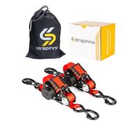 Strapinno Retractable Ratchet Straps - 1 in x 12 ft Heavy Duty Tie Downs, 1800lbs Breaking Strength Each, S Hooks with Safety Clip, AutoRetract, for Moving, Motorcycle, Boat, Kayak, and Cargo (2)