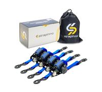 Strapinno Retractable Ratchet Straps - 1 in x 12 ft Heavy Duty Tie Downs, 1800lbs Breaking Strength Each, S Hooks with Safety Clip, AutoRetract, for Moving, Motorcycle, Boat, Kayak, and Cargo (4 PCS)