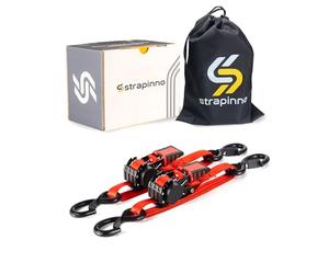 Strapinno Retractable Ratchet Straps - 1 in x 2.5 ft Heavy Duty Boat Transom Tie Down, 2PCS, 2400lbs Breaking Strength, S Hooks with Safety Clip, for Boat, Jetski, Seadoo, Waverunner, and PWCs (Red)