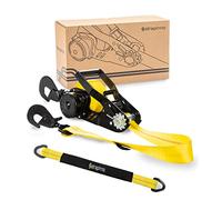 Strapinno Retractable Ratchet Tie-Down Strap,2in x 15ft Heavy-Duty Strap with Snap Hooks,10,000lbs Breaking Strength & 3,333lbs Working Load Limit, Comes with a 36-Inch Axle Strap (Direct Hook 1PC)