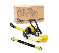 Strapinno Retractable Ratchet Tie-Down Strap 2in x 16ft Heavy-Duty with Snap Hooks, 10,000lbs Breaking Strength, 3,333lbs Working Load Limit, Includes 36in Axle Strap (1 PC)