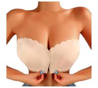 Strapless Bandeau Bra Stretchy NonSlip Tube Bra Front Fastening Seamless Push Up Bras for Women Bandeau Bras Padded Stay Up Supportive Non Wired Bralette Sexy Crop Vest Tube Tops Underwear (Beige, L)