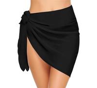 Strapless Bikini Swimming Costume with Skirt Womens Lightweight Chiffon Sarong Wrap Asymmetrical Beach Cover Up Tankini Top Underwired Swimsuit Black