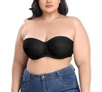 Strapless Bras for Bigger Bust Plus Size Bras for Women Non Wired Seamless Push up Bandeau Bras Lift Tube Brassiere with Removeable Straps Back Deal of The Day Black