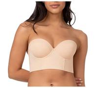 Strapless Bras for Women, Low Back Strapless Bra, Multi-Way Push Up Bra with Removable Straps, Strap Less Bras for Women Push up Bandeau Lift Bralette Wedding Supportive Brasier Beige