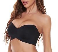 Strapless Bras for Women Plus Size Push Up Bandeau Bras Seamless V Neck Stretchy Underwears with Removable Straps Casual Loose Back My Orders UK Black
