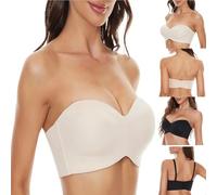 Strapless Bras for Women Plus Size Push Up Bandeau Bras Seamless V Neck Stretchy Underwears with Removable Straps Casual Loose Back Prime Deals Day
