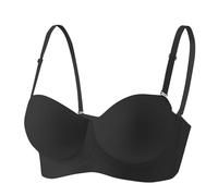 Strapless Bras for Women Push Up Bras Non Wired Seamless Bra Support Underwire Lace Demi Bralettes Padded T-Shirt Plunge Bra Underwire Small Chest, Not Empty Cup,Two Ways to Wear It Black