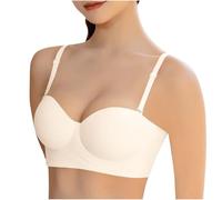 Strapless Bras for Women Push Up Bras Non Wired Seamless Bra Support Underwire Lace Demi Bralettes Padded T-Shirt Plunge Bra Underwire Small Chest, Not Empty Cup,Two Ways to Wear It White
